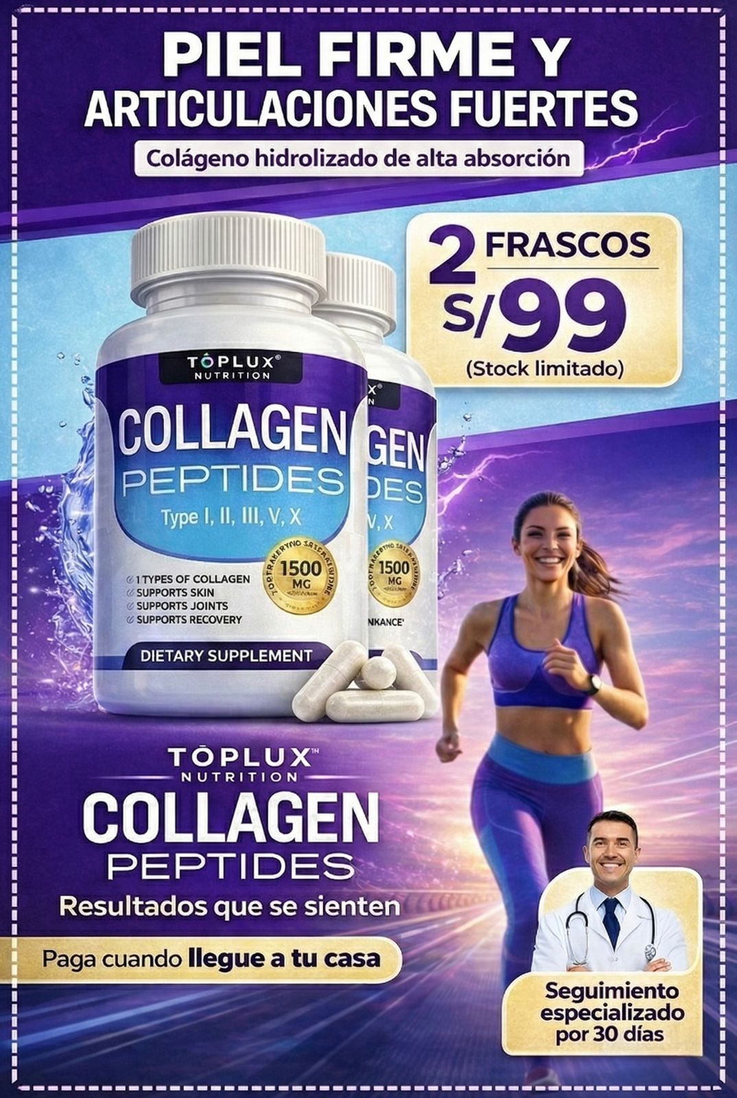PACK 2 COLLAGENO PEPTIDES TOPLUX + ACOMPAÑAMIENTO EN SALUD 30 DIAS