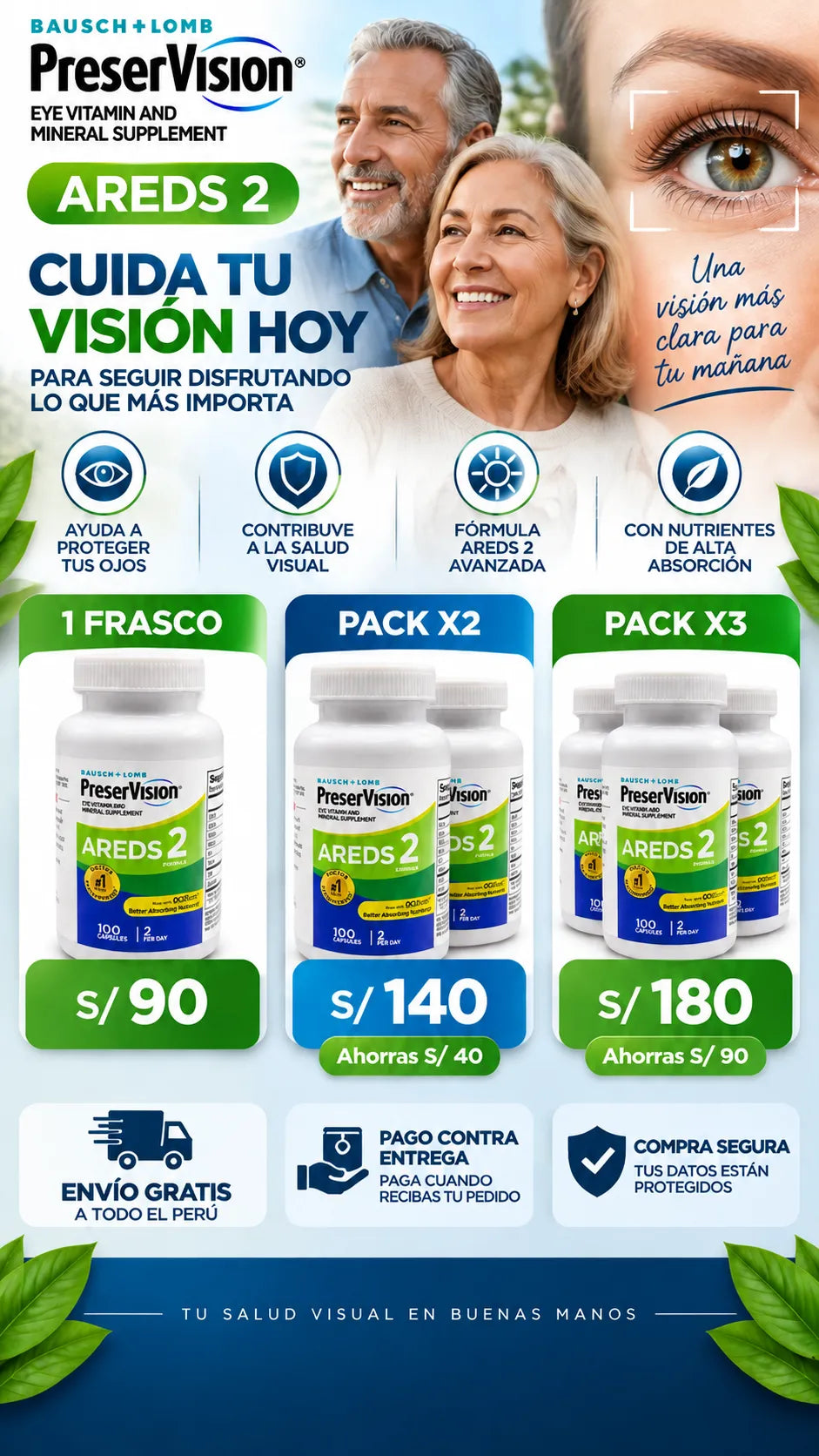 PreserVision AREDS 2 - Suplemento vitamínico y mineral para los ojos