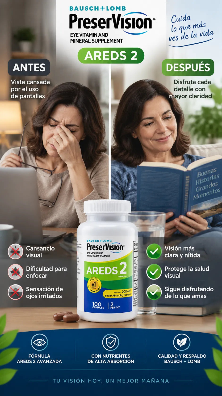 PreserVision AREDS 2 - Suplemento vitamínico y mineral para los ojos