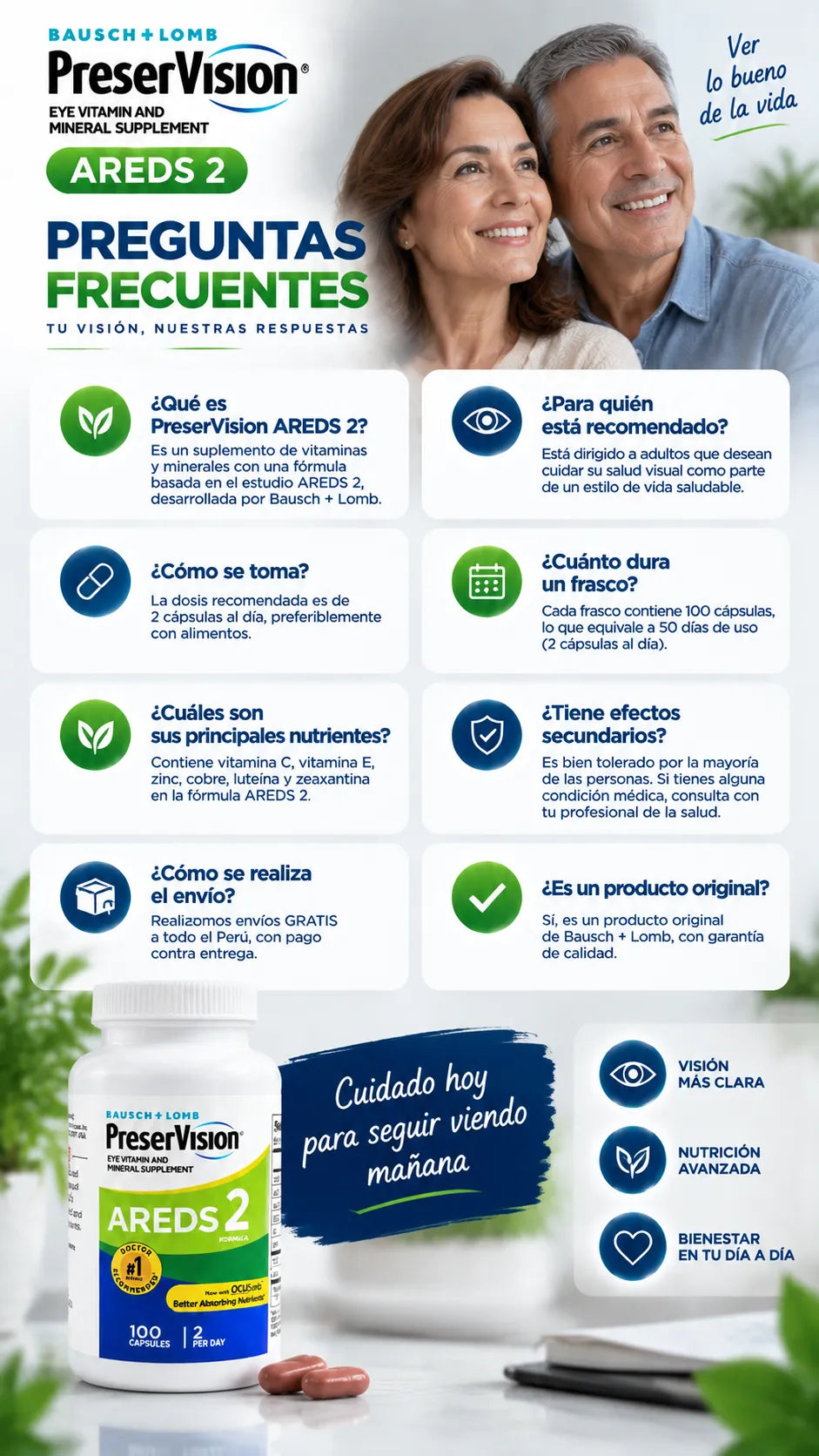 PreserVision AREDS 2 - Suplemento vitamínico y mineral para los ojos