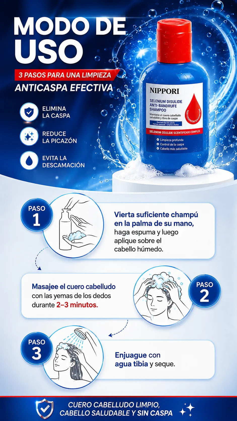 Champú Nippori®: Anticaspa, cuidado del cabello, control de aceite para hombres y mujeres
