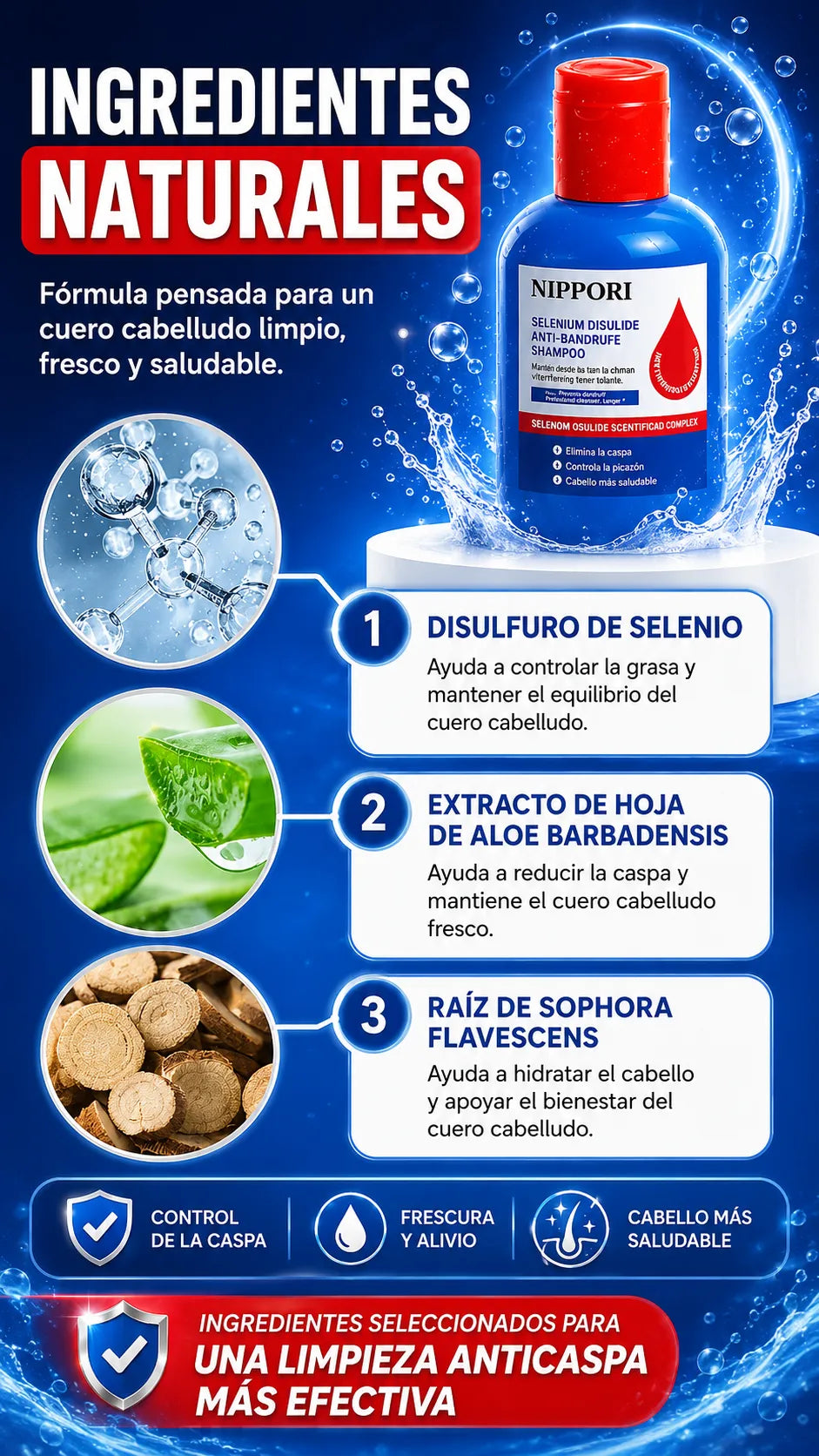 Champú Nippori®: Anticaspa, cuidado del cabello, control de aceite para hombres y mujeres