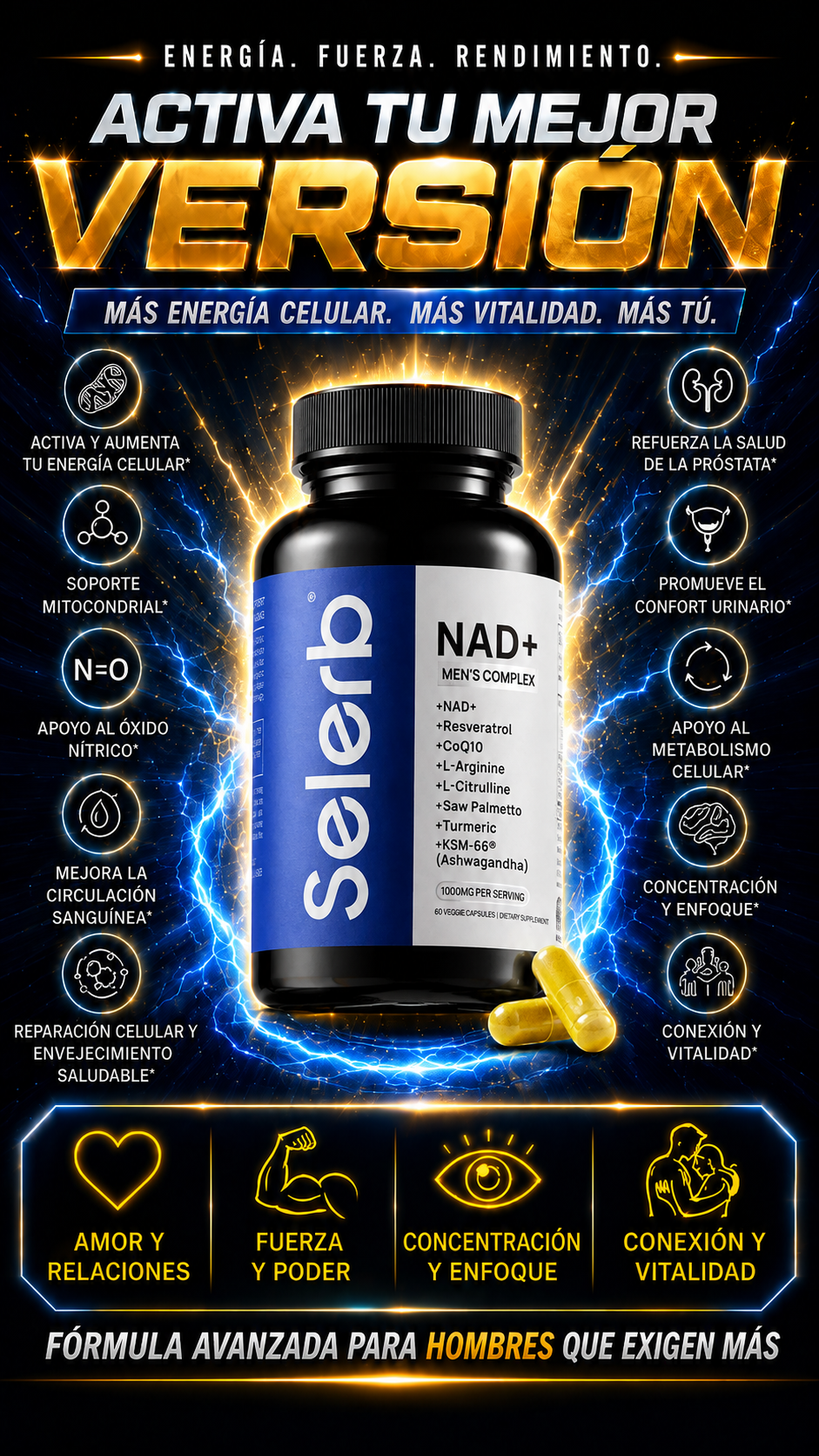 Selerb® NAD+ for men 14 en 1 | Energía, Vitalidad Masculina y Salud Prostática