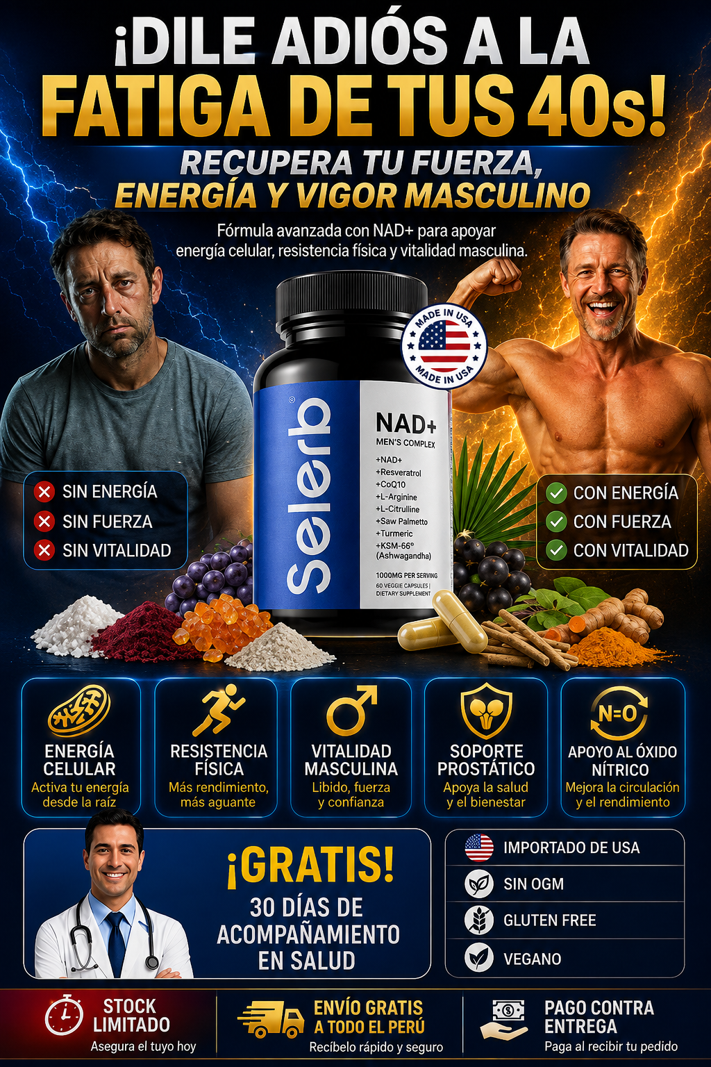Selerb® NAD+ for men 14 en 1 | Energía, Vitalidad Masculina y Salud Prostática