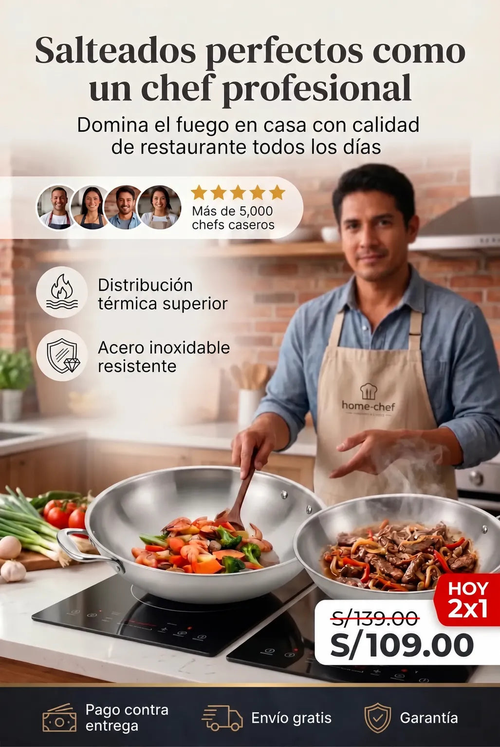 Wok En Acero Inoxidable 2x1