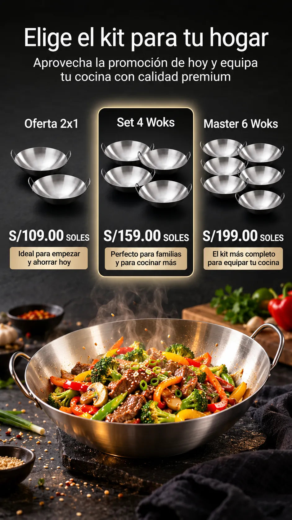Wok En Acero Inoxidable 2x1
