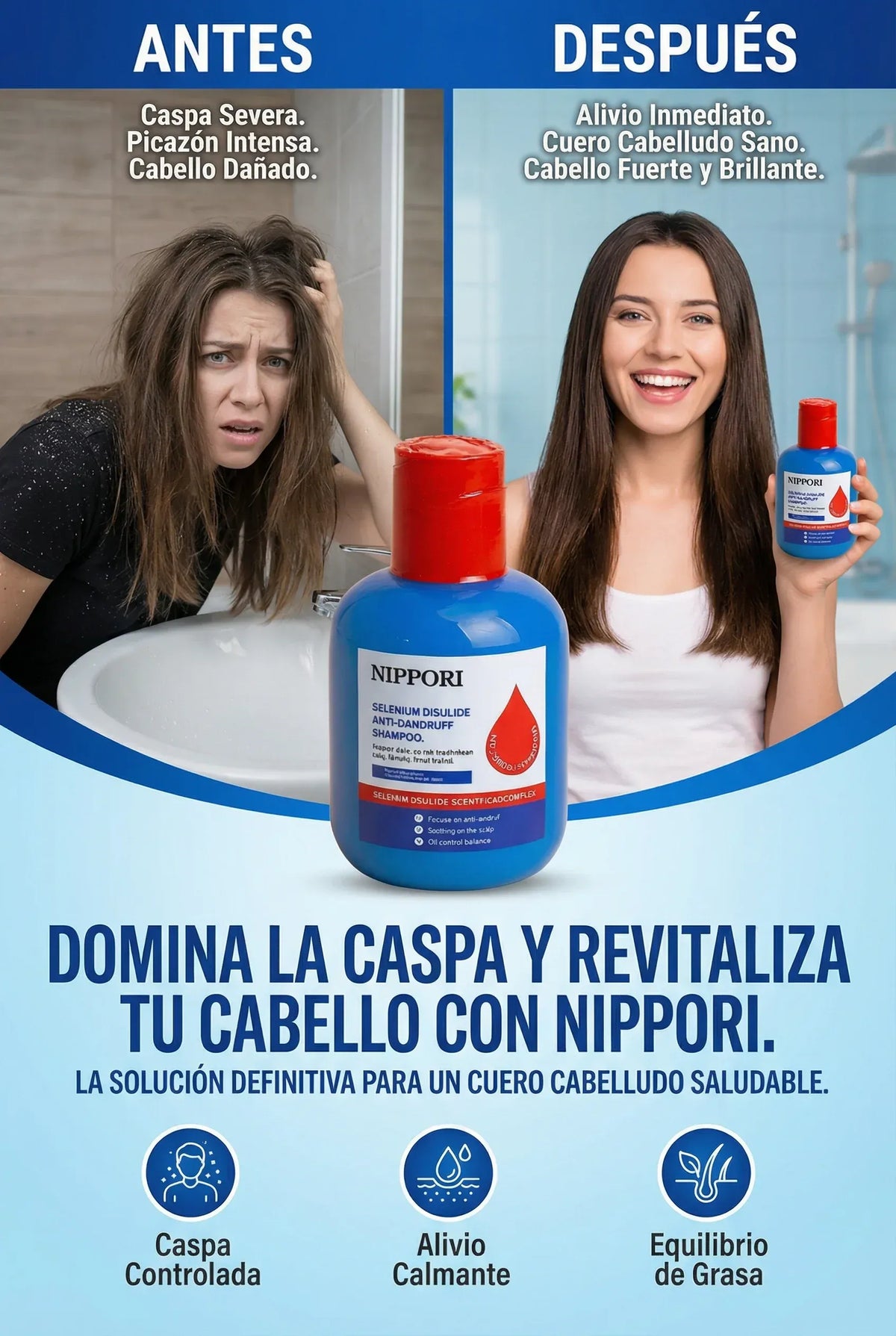 Champú Nippori®: Anticaspa, cuidado del cabello, control de aceite para hombres y mujeres