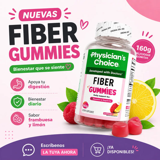 Gomitas de fibra Physician’s Choice para la salud digestiva y la regularidad: Sin azúcar añadido y veganas; gomita diaria para adultos
