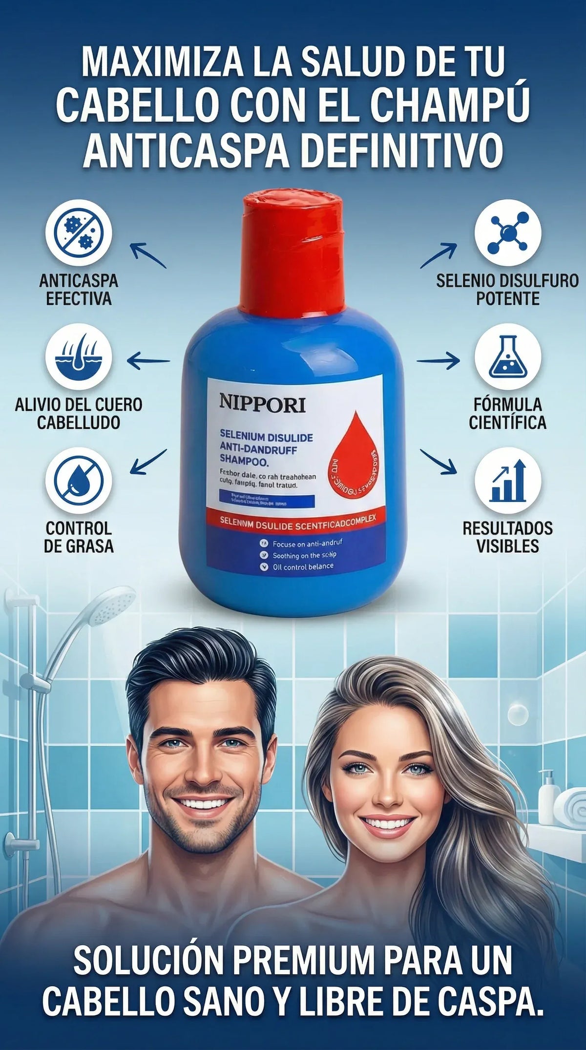 Champú Nippori®: Anticaspa, cuidado del cabello, control de aceite para hombres y mujeres