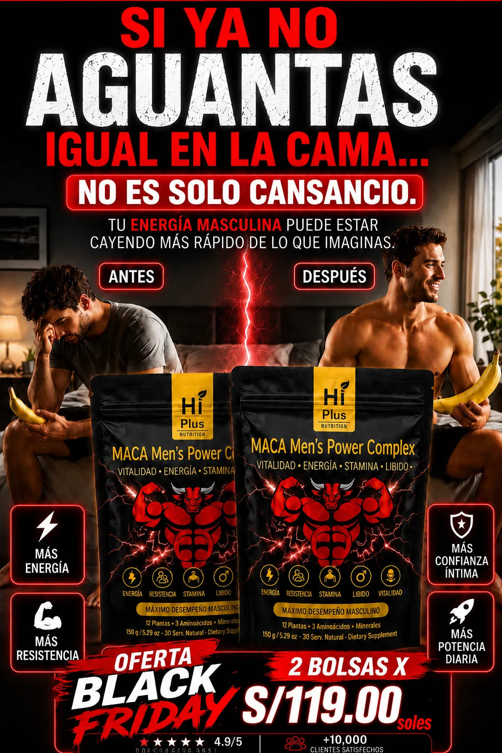 MACA MEN'S POWER COMPLEX: Testosterona, Energía, Resistencia, Recuperación Muscular y Salud de la Próstata.