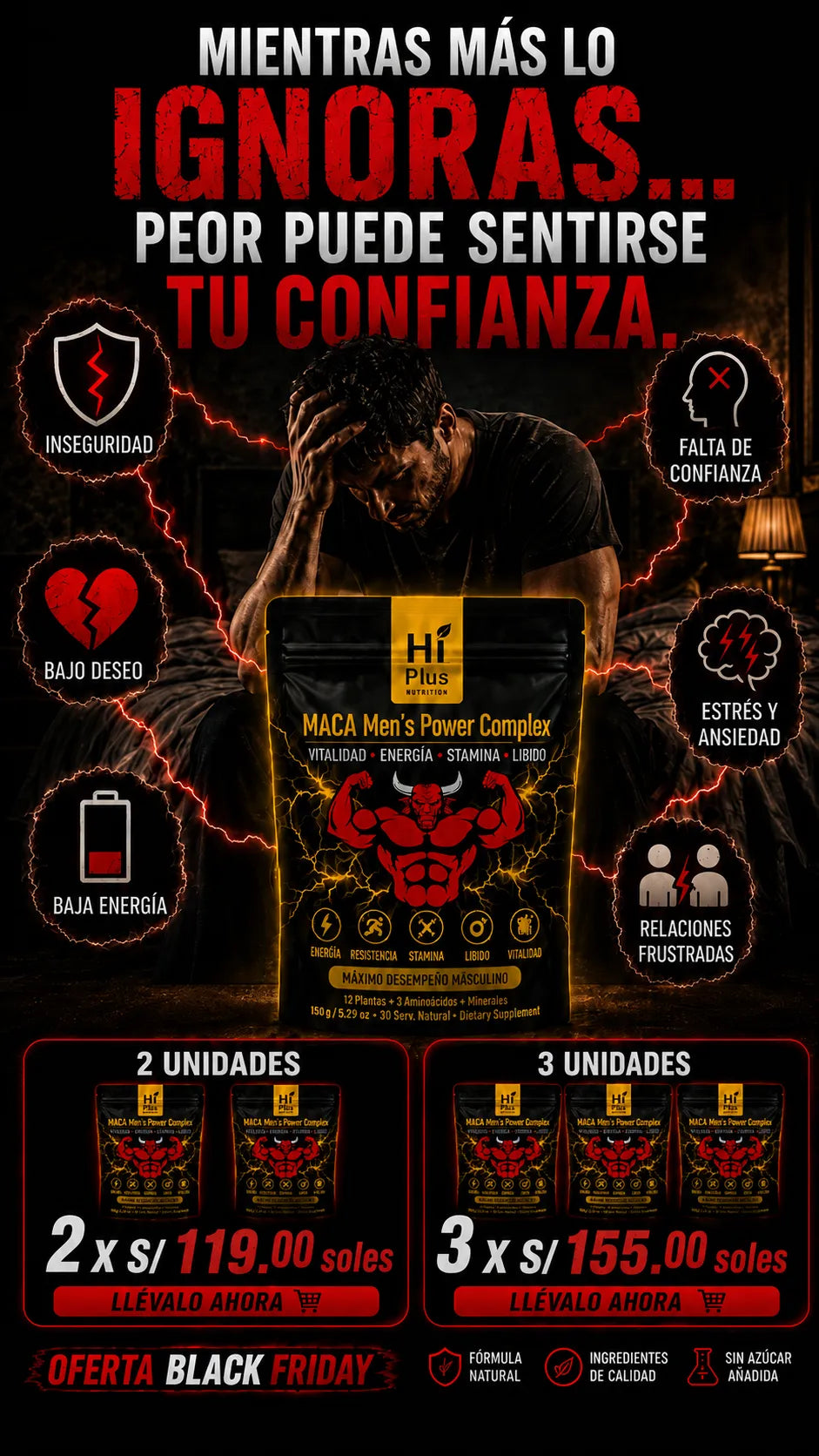 MACA MEN'S POWER COMPLEX: Testosterona, Energía, Resistencia, Recuperación Muscular y Salud de la Próstata.