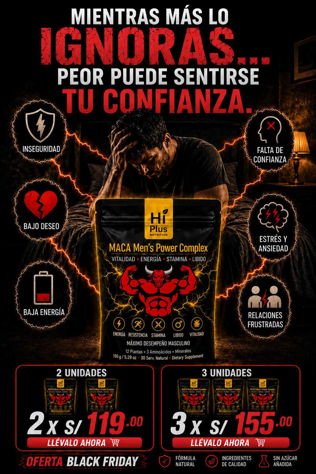 MACA MEN'S POWER COMPLEX: Testosterona, Energía, Resistencia, Recuperación Muscular y Salud de la Próstata.